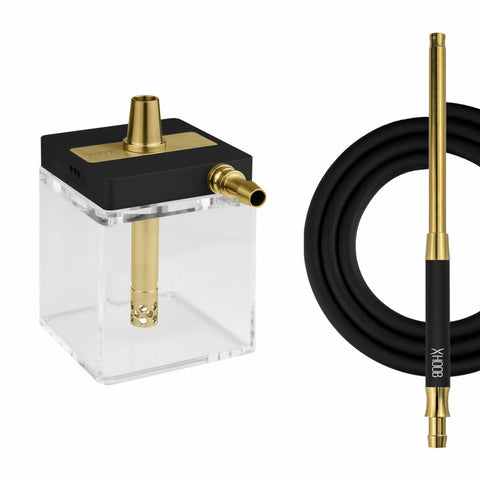 RUSSIAN HOOKAH HOOB - SUBATOM (BLACK / GOLD COMPONENTS / TRANSPARENT FLASK)